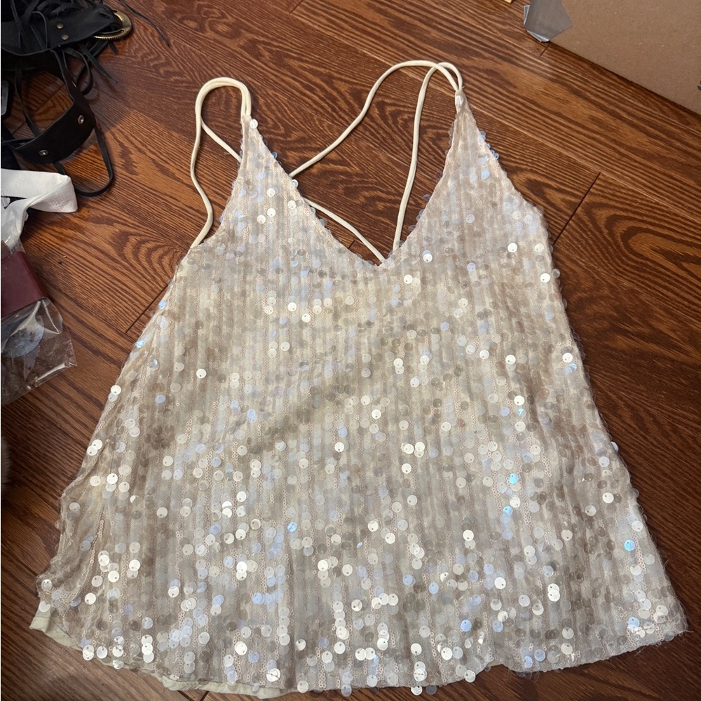 Glamorous Sequin V-Neck Camisole - Silver